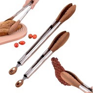 Cooking Tongs, York Walnut Wood Tongs, Cooking Tongs, Stainless Steel Non-Slip Walnut Salad Tongs, W