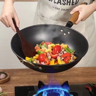 32cm/34cm/36cm Large Iron Wok Pan Induction Tiexing Kuali Non Stick Frying Pan Wok Honeycomb Cookwar
