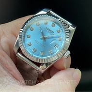 WMNP Seiko Mod Seiko Mod Datejust Ice Blue Pearl Flute Bezel Superfine Mesh 36mm