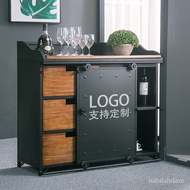 Q💕American Retro Industrial Style Sideboard Cabinet Solid Wood Tea Cabinet Coffee Liquor Cabinet Iron Locker Restaurant