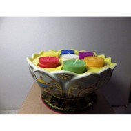 Tibetan Ceramic Eight Auspicious Colorful Flower Lamp Holder White (Upper Plate Diameter 18.5 Height