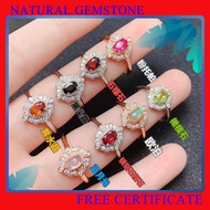 Tự nhiên 925 bạc Garnet Citrine Nhẫn OPAL Đen Spinel Peridot ngón tay nhẫn có thể điều chỉnh