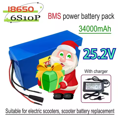2025 NEW 25.2V 34000mAh large capacity 18650 lithium battery 6S10P BMS power battery pack With charg