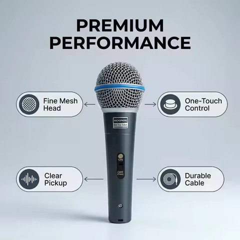 Professional Dynamic Microphone, Handheld Mic for Stage Performance, Karaoke, Podcast, Studio Record