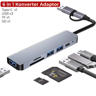Konverter USB + Type C Ke USB Adapter Hub 3.0 6 in 1 HDMI TF SD - TPC127