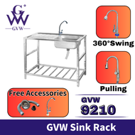 GVW 9210 Stainless Steel Kitchen Sink / Single Bowl Sink / Single Drainer / Dish Rack / Kitchen Orga