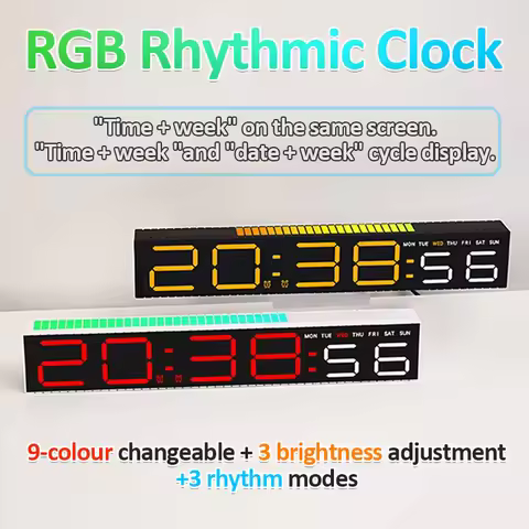 Digital Pickup LED Clocks Rechargeable Dual Alarm Table Clock with 3 Rhythm Modes RGB Lamp LED Strip