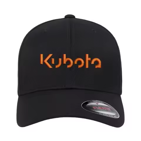 KUBOTA Tractor Black Baseball Hat Cap Flat Curved Brim