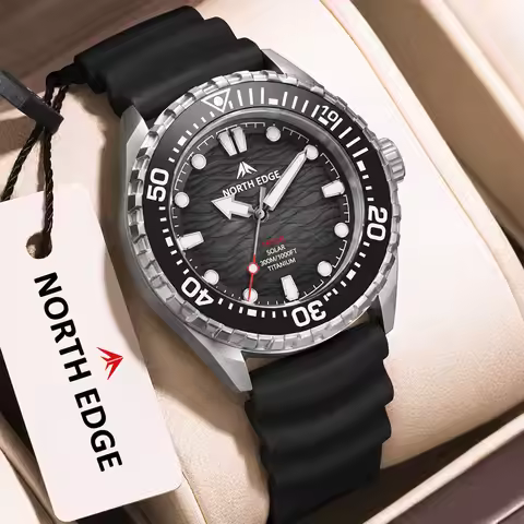 NORTH EDGE TRITON-TI Titanium Solar-Powered Diving Watch Luxury Quartz Watches For Men 300M Waterpro