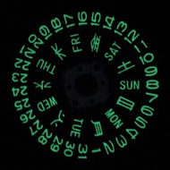 Kanji Luminous Green Day &amp; Date calendar wheel for Seiko [7s26, NH35, NH36, NH36a, SKX007, SKX009, Turtle, etc]