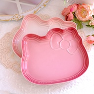 [SGSELLER] Le Creuset stoneware flat plate gradient color cute tableware  Hello Kitty joint model ceramic porcelain