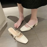 Soft Square Toe Women's High Heel Sandals 5cm high 5P, Super soft leather cross-strap women's loafer