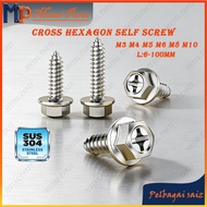 304 Phillips Flange Hex Head Self-Tapping Screw | Stainless Steel Cross Recess Tip Tai with Padded W