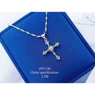 S925 Silver Plated Platinum "✝ cross fleury  Necklace Set" (Set Rantai Leher+Loket) 925銀鍍鉑鑲鋯十字架鏈墜項鏈組 PFS-136