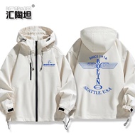 Boeing 737 747 Company Mens Jacket Outerwear Autumn Winter Fleece Zipper Hooded Coat Polyester Nylon