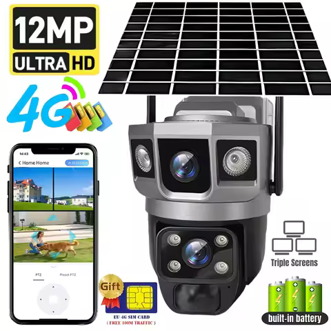 V380Pro Dual Lens 4G Solar Camera Wireless IP CCTV HD 12MP 6K Outdoor IP66 Automatic Tracking Humano