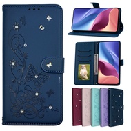 Rhinestones Casing For Realme 10 9 8 7 Pro+ 9i 8i 7i Butterfly Print Leather Phone Case With Card Sl