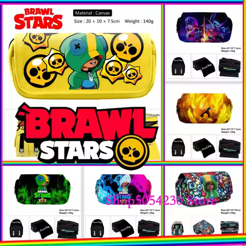 Anime Figures Brawl-Star-Hero Print Double Layer Large Pencil Case Kids Canvas Stretch Capacity Penc