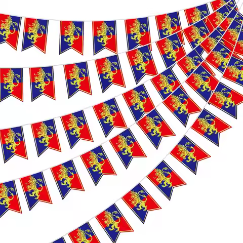 Medieval Party Decorations Fantasy Bunting with Lion Design Knight Banners Hanging Decorations for F