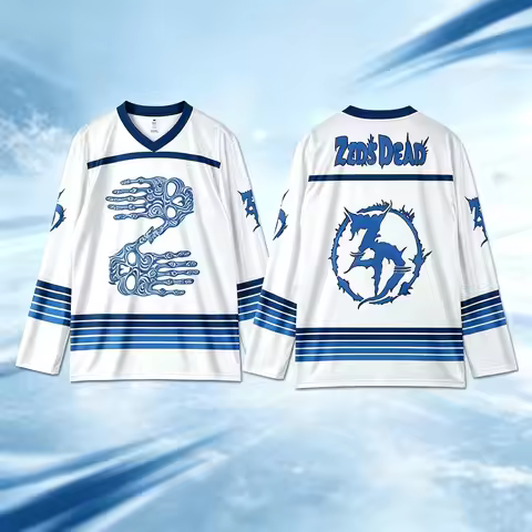 2026 Zeds Dead Dubstep Rave Hockey Jersey White Skeleton Print Long Sleeve Shirt EDM Music Festival 