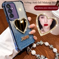 Drop-proof electroplating phone case with love makeup mirror design For Samsung Galaxy A56 A36 A26 A