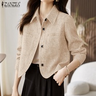 Zanzea เสื้อเบลเซอร์แฟชั่นผู้หญิงเสื้อครอปขนเป็ดปุ่มแขนยาวหรูหราแฟชั่นใหม่สไตล์เกาหลี Zanzea #1123