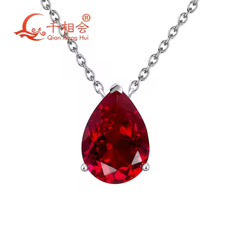 925 Silver Pear Shape 7ct 10x14mm Pigeon Blood Red /rose pink Lab Grown Created Ruby Inclusions Ston