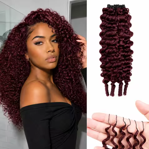 Burgundy 99J Burmese Curly Feather Crochet Hair Miracle Knots Knotless Pre-Separated Human Hair Boho