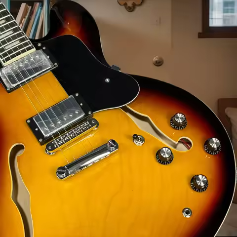 Good Yellow Brown ES-335 Half Hollow Design Rosewood Neck Maple Body Classic Durable Free Shipping E