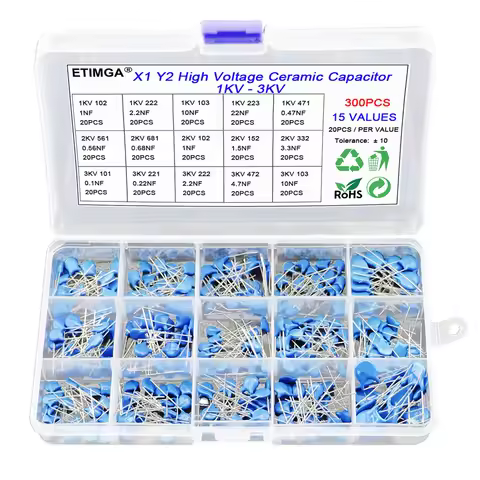 300PCS 15 Values High Voltage Ceramic Chip Safety Capacitor X1 Y2 Assortment Kit 1KV 2KV 3KV Safety 