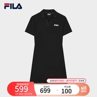 FILA 斐乐官方女子针织连衣裙2024夏新款时尚修身POLO领短袖裙子 正黑色-BK 175/92A/XL