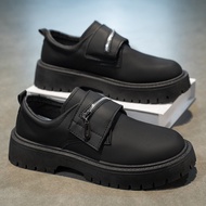 Men's Platform Leather Loafers Zip Strap Thick Sole Casual Shoes