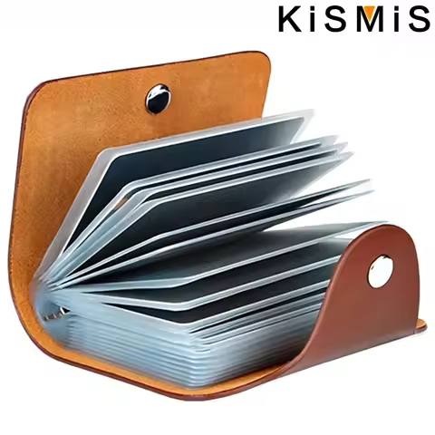 "PU Leather 24-Slot Card Case - Business Card & Passport Holder, 10.5x7.5x2cm, Organizes 24 Cards, I
