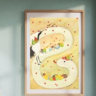 A4 風吹く先に 蛇 ヘビ 干支 日本 セキセイインコ スズメ 小鳥 鳥 野鳥