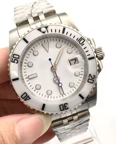 40MM white dial date luminous automatic watch men's watch ceramic bezel mechanical clock stainless s