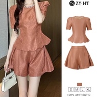 ZY.HT EraVogue ชุดเซ็ท 2 ชิ้น ผญ เสื้อแขนพอง+กางเกงขาสั้น ชุดทำงาน ชุดไฮโซ จั๊มสูทผู้หญิง ชุดจั๊มสูท