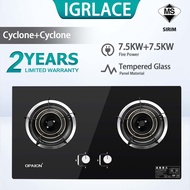 IGRLACE 7.5KW Tempered Glass Gas Stove Double Burner Gas Stove Cooker Liquefied Gas Stove Embedded D