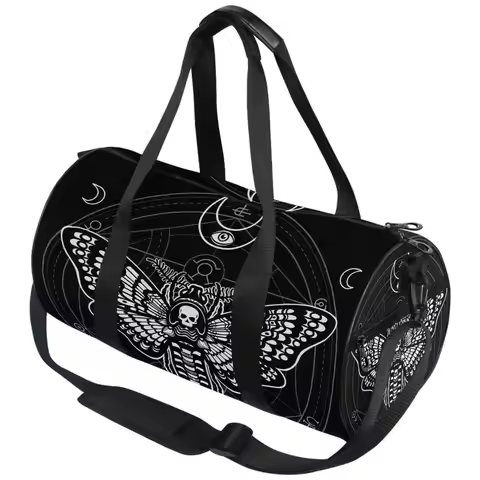 Black Skull Moth Duffel Bags Magic Skulls Sports Gym Bag Travel Luggage Overnight Bags for Men Women