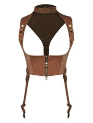 蒸汽朋克 拉鏈 橘棕焦糖色 人造皮革 外搭疊穿馬甲 背帶腰封