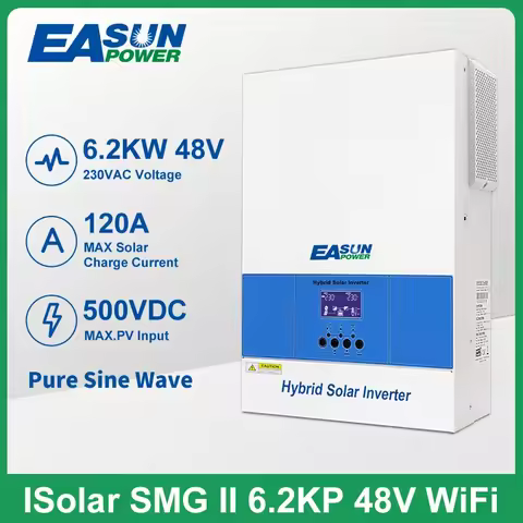 EASUNPOWER Hybrid Solar Inverter 6200W Pure Sine Inverter 120A MPPT Solar Charge Controller 48V 220V