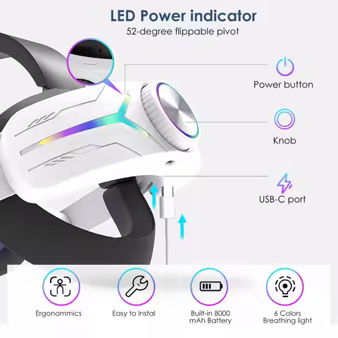 RGB Light Head Strap with Battery for Meta Quest 3and Quest 3s, Battery Head Strap Accessories for O