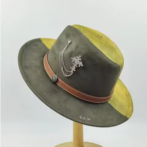 Color Matching Hand-painted Hats for Men and Women Suede Fedora Hats Jazz Hats Gold Skull Accessorie