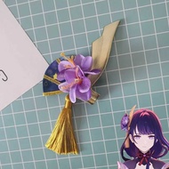 〠 Anime Genshin 〠 Impact Raiden Sho Yoimiya Cosplay Necklace Headdress Purple Fan Flower Hair