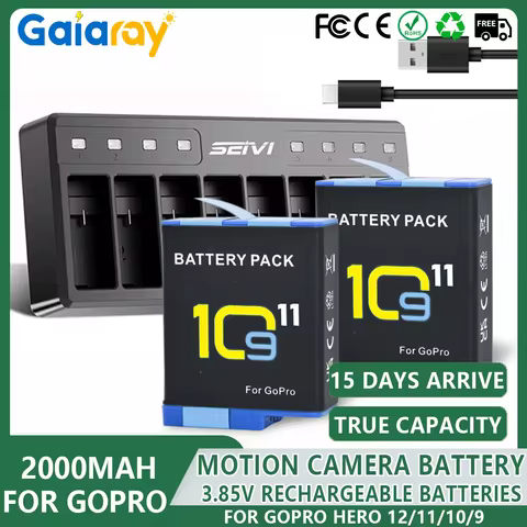 1-5pc 2000mAh Battery For GoPro Hero 12 11 10 9 Battery 8 Ways Fast Charger with Type-C Cable For Go