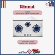 Rinnai RB-983S 3 Burner Built-In Hob Stainless Steel Top Plate - free replacement installation