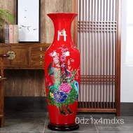 Jingdezhen Ceramics Large Red Decorative Floor Vase Store Hotel Opening Gift Living Room Large Ornaments
