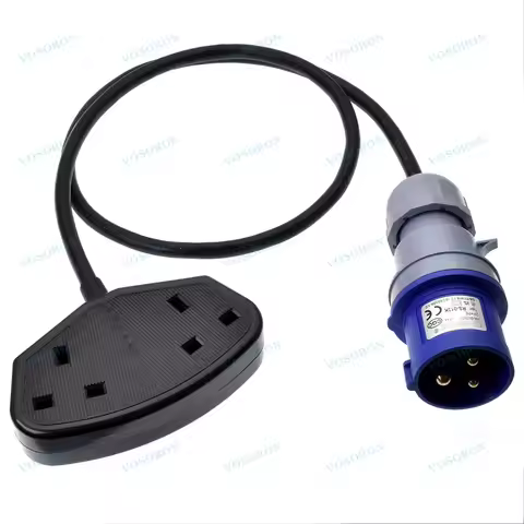IEC60309 16A CEE 2P+E Male Plug to 2 Ways UK BS1363 Socket with 1m H05VV-F 3G 1.5mm IP44 Extension C