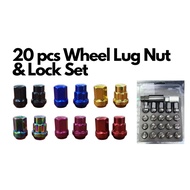 [SG] 20 pcs Wheel Lug Nut & Lock Set M12x1.25 /M12X1.5 (6 Colors)
