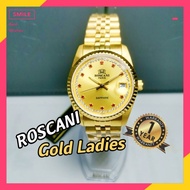 Jam Roscani Ladies Women Gold Watch Sapphire Stainless Steel