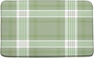 Sage Green Grid Plaid Bath Mat White Line Minimalist Classic Scottish Buffalo Modern Farmhouse Check